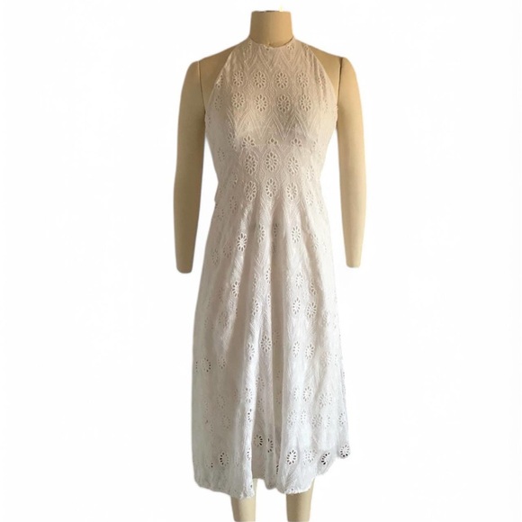 🕊️✨ ZARA White Eyelet Halter Midi Dress ✨🌿 - Picture 2 of 13